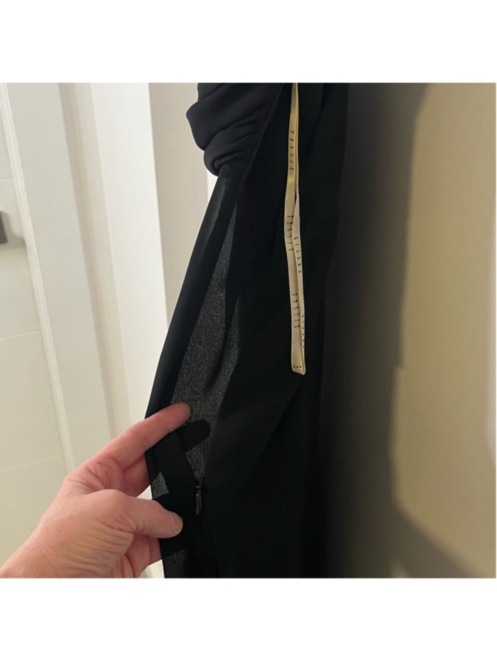 Black Cocktail Evening Dress Sheer Chiffon Midi Flowy Spaghetti Straps Petite S - Picture 5 of 8